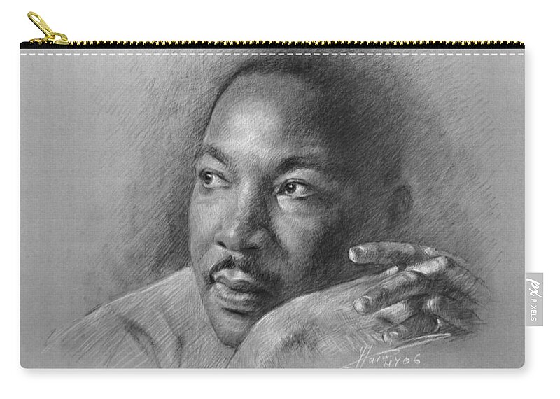 Portrait Zip Pouch featuring the drawing Martin Luther King Jr by Ylli Haruni
