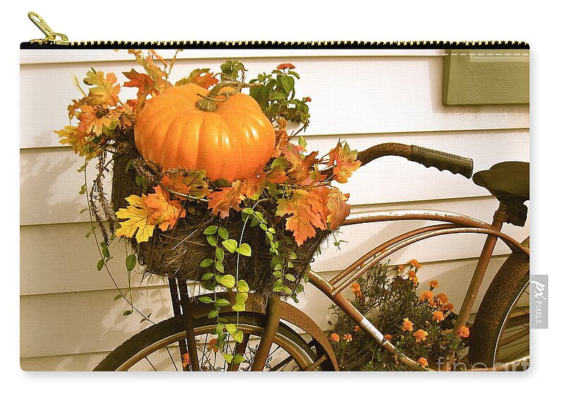 Rusty Bicycle Zip Pouch featuring the photograph Mary's Bike by Nancy Patterson