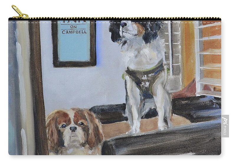Cavalier Zip Pouch featuring the painting Mascots of The Inn by Donna Tuten