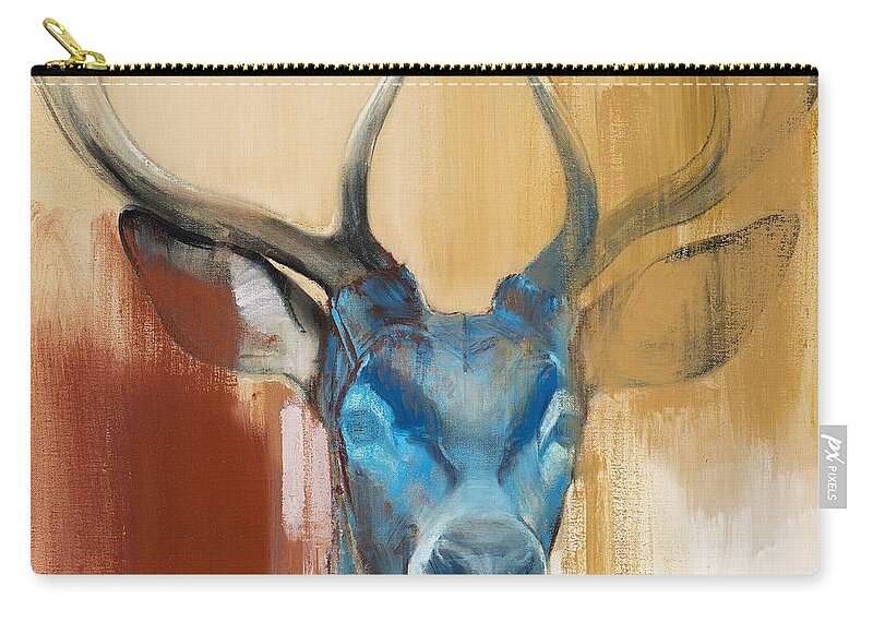 Deer; Stag; Red Deer; Animal; Animals; Mask; Antler; Antlers; Head; Blue; Abstract; Red; Yellow; Wild; Animal Head; Wildlife; Mark; Mark Adlington; Adlington; Adlington; Young Stag; Young Deer; Zip Pouch featuring the painting Mask by Mark Adlington