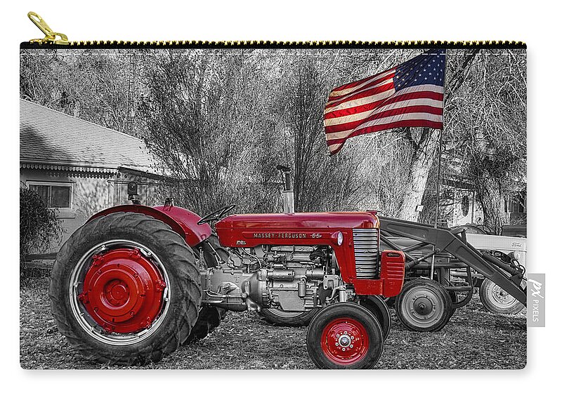 Tractor Carry-all Pouch featuring the photograph Massey - Feaguson 65 Tractor with USA Flag BWSC by James BO Insogna
