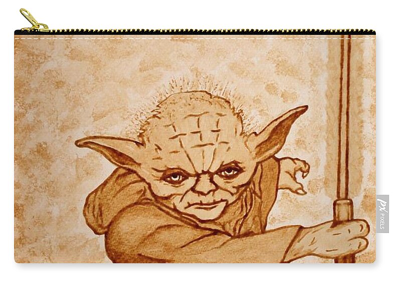 Master Yoda Sayings Zip Pouch featuring the painting Master Yoda Wisdom by Georgeta Blanaru