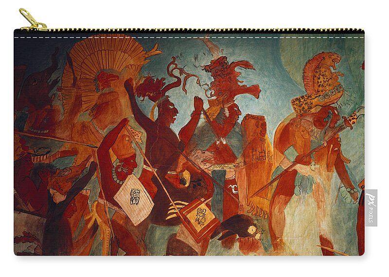Ancient Carry-all Pouch featuring the painting Maya Fresco At Bonampak by George Holton