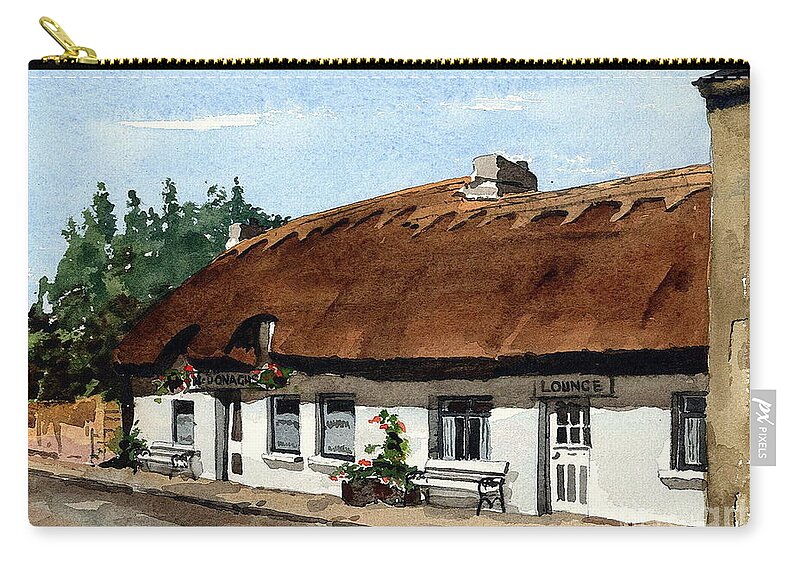 Val Byrne Zip Pouch featuring the painting F 709 McDonaghs Pub Oranmore Galway by Val Byrne