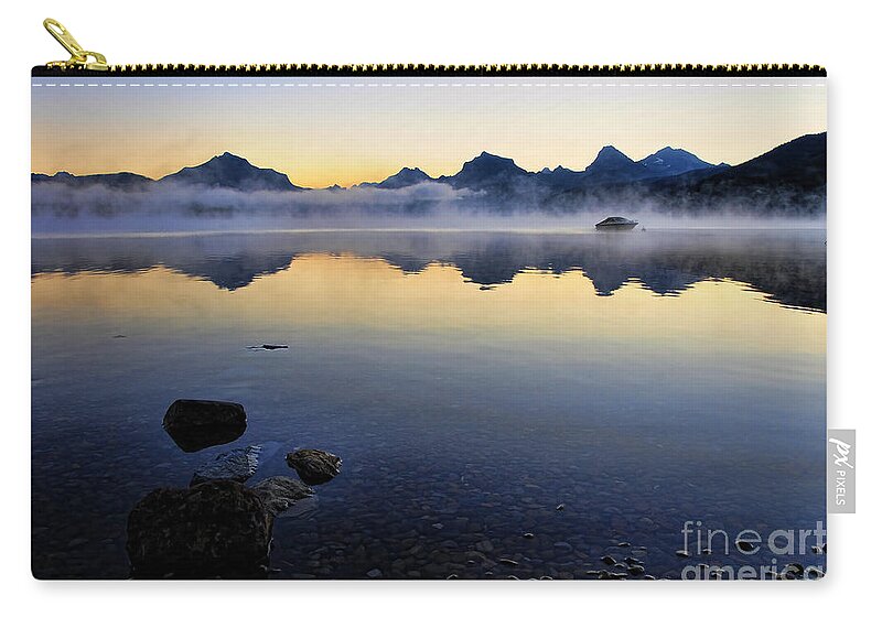 Mcdonald Lake Zip Pouch featuring the photograph McDonald Lake Sunrise by Gary Beeler