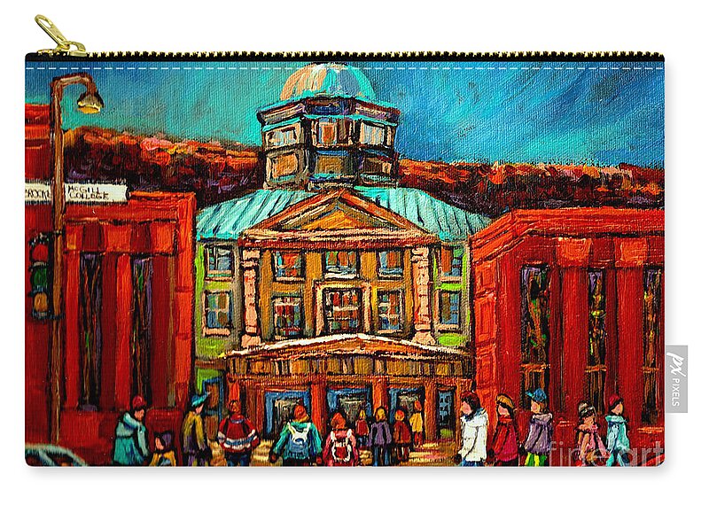 Montreal Zip Pouch featuring the painting Mcgill Gates Montreal by Carole Spandau