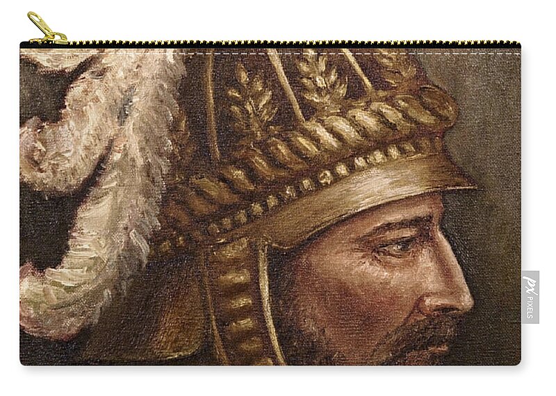 Portrait Zip Pouch featuring the painting Medieval knight by Arturas Slapsys