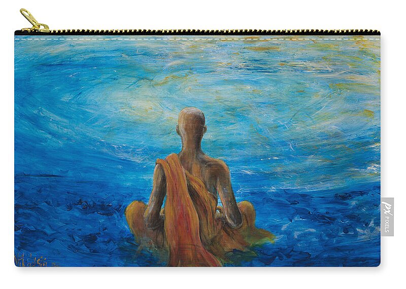 Monk Zip Pouch featuring the painting Meditation by Nik Helbig