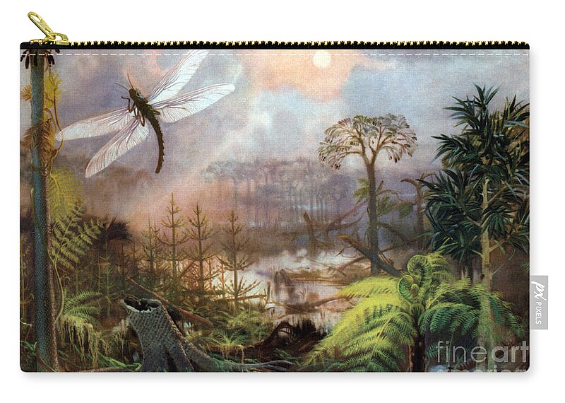 Flora Zip Pouch featuring the photograph Meganeura In Upper Carboniferous by Science Source