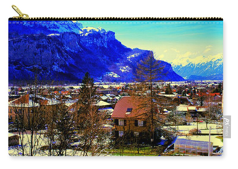 Meiringen Zip Pouch featuring the photograph Meiringen Switzerland Alpine Village by Tom Jelen