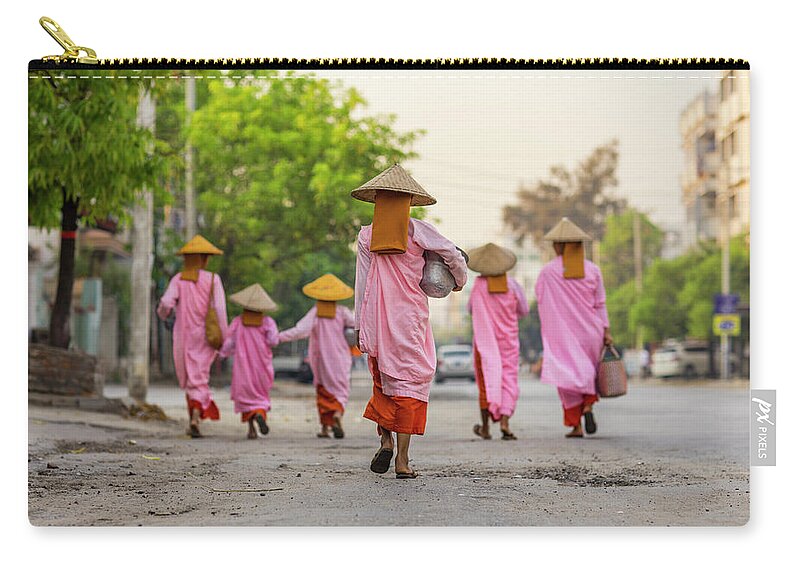 People Zip Pouch featuring the photograph Mendicant Nuns On Morning Walk by Merten Snijders