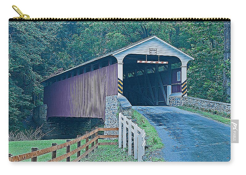 Mercer's Mill Zip Pouch featuring the photograph Mercer's Mill Covered Bridge by Michael Porchik