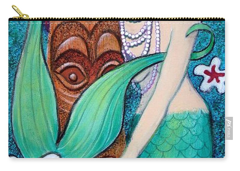 Mermaid Zip Pouch featuring the painting Mermaid's Tiki God by Sue Halstenberg