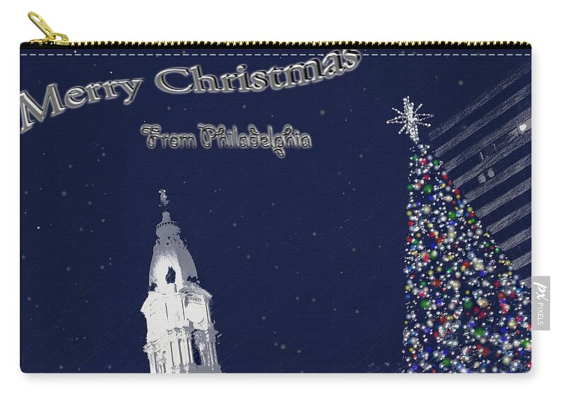Merry Zip Pouch featuring the photograph Merry Christmas from Philly by Photographic Arts And Design Studio