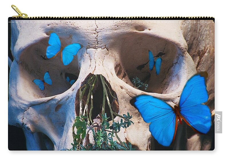 Skull Zip Pouch featuring the digital art Meta-morpho-sis by Lisa Yount