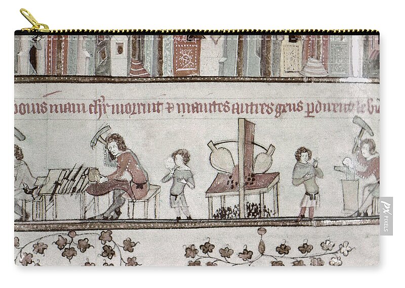 1340 Zip Pouch featuring the painting Metalworkers, 14th Century by Granger