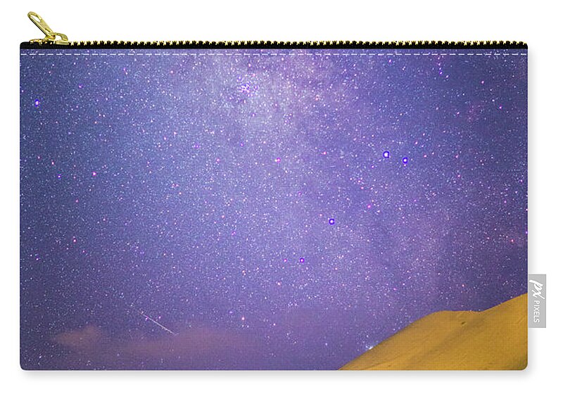 Tranquility Zip Pouch featuring the photograph Meteor Meet Desert by Photography By Lysuna