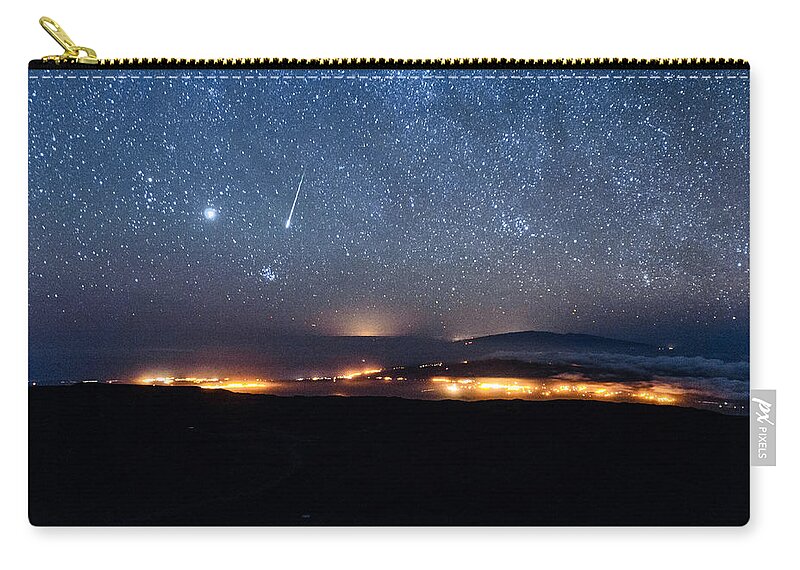 Big Island Zip Pouch featuring the photograph Meteor Over the Big Island by Jason Chu