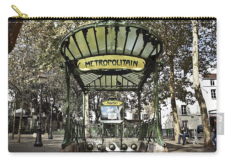 One Of The Many Beautiful Metro Entrances Build By Hector Guimard Between 1899 To 1905. This One Is In The Montmartre Area. Zip Pouch featuring the photograph Metropolitain Entrance Paris by Jennifer Ann Henry