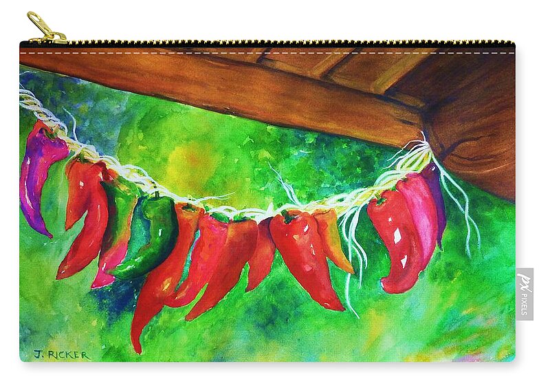 Hot Peppers Zip Pouch featuring the painting Hot Stuff by Jane Ricker