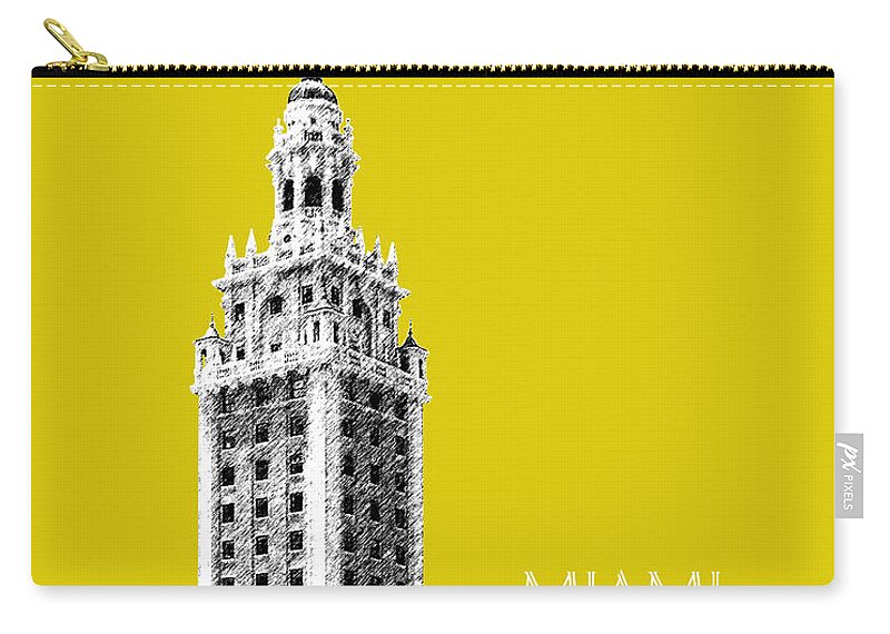 Architecture Zip Pouch featuring the digital art Miami Skyline Freedom Tower - Mustard by DB Artist