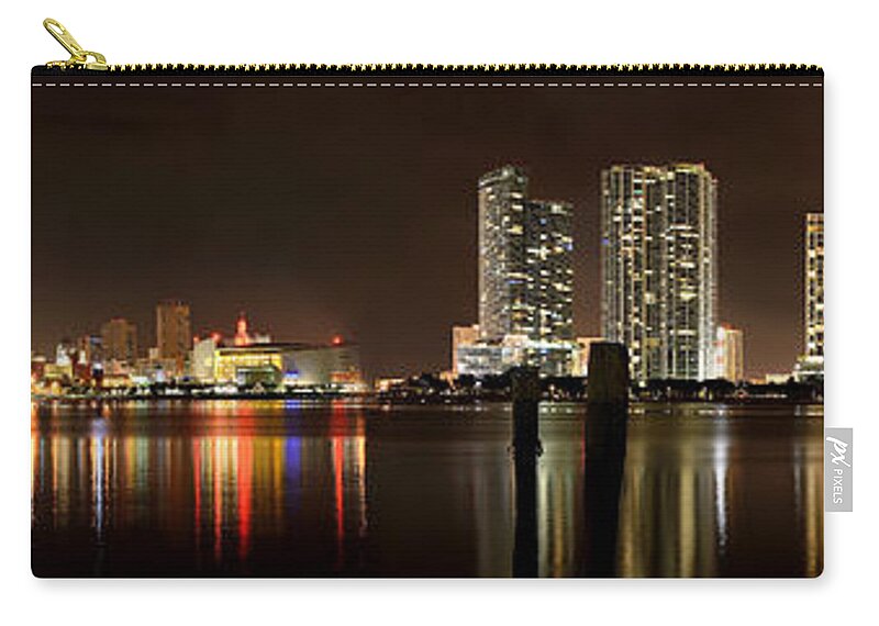 Panorama Zip Pouch featuring the photograph Miami - Skyline Panorama by Brendan Reals