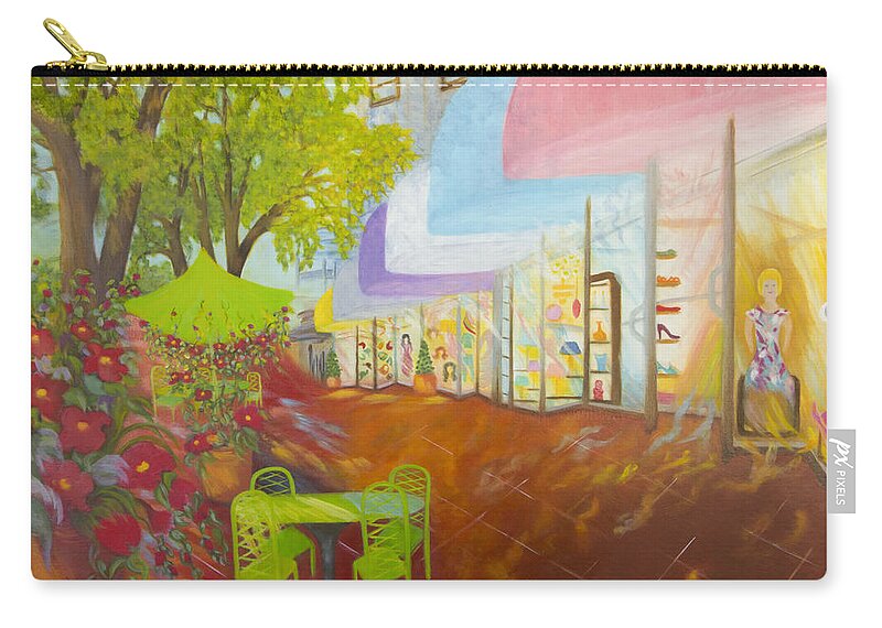 Store Fronts Zip Pouch featuring the painting Miami's Coconut Grove Shops by Douglas Ann Slusher