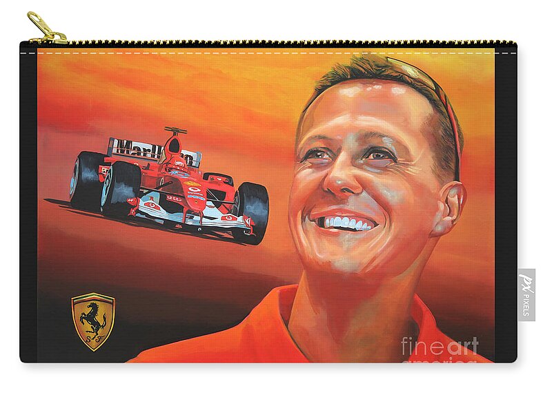 Michael Schumacher Zip Pouch featuring the painting Michael Schumacher 2 by Paul Meijering