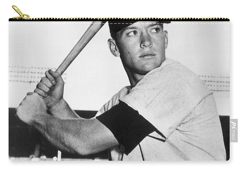 Mickey Zip Pouch featuring the photograph Mickey Mantle at-bat by Gianfranco Weiss