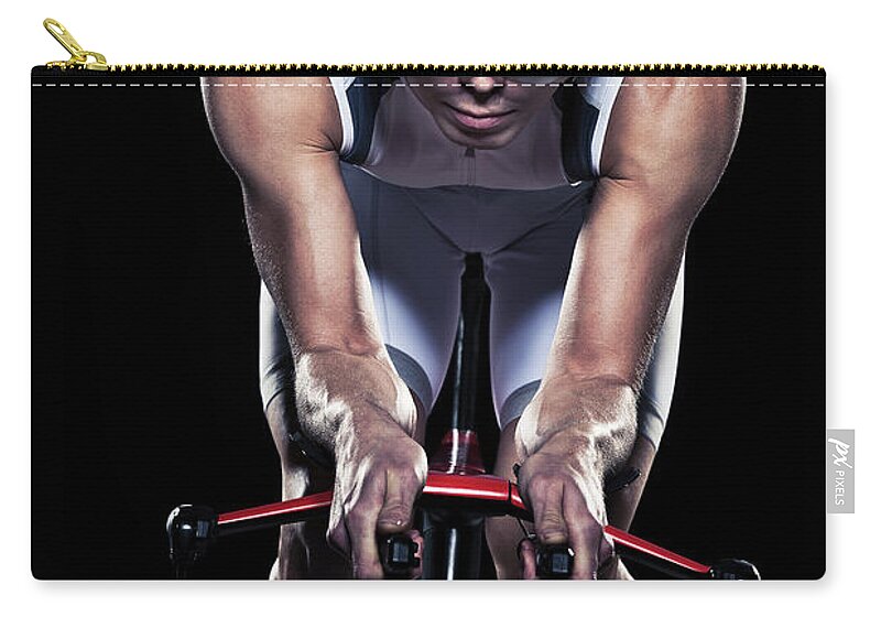 Sports Helmet Zip Pouch featuring the photograph Mid Adult Woman Cycling, Studio Shot by Johner Images