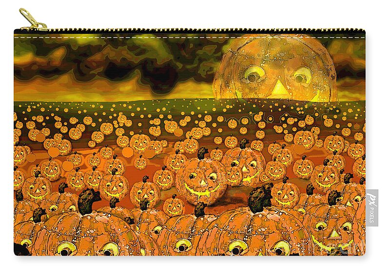 Gmo Zip Pouch featuring the digital art Midnight Pumpkin Patch by Carol Jacobs