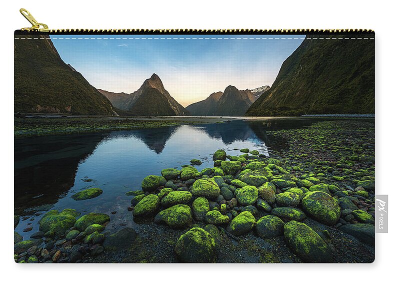 Shadow Zip Pouch featuring the photograph Milford Sound, New Zealand by Thanapol Marattana