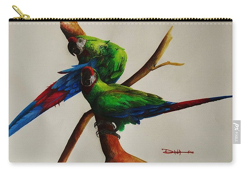 Paintings Carry-all Pouch featuring the painting Military Macaws by Dana Newman