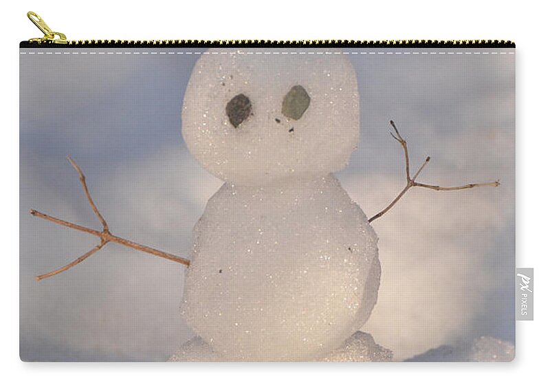 Snowman Zip Pouch featuring the photograph Miniature Snowman portrait by Nancy Landry