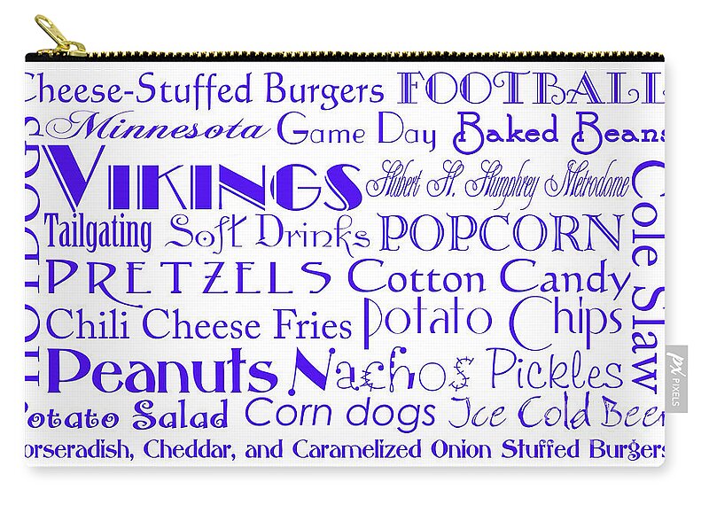 Andee Design Football Zip Pouch featuring the digital art Minnesota Vikings Game Day Food 1 by Andee Design