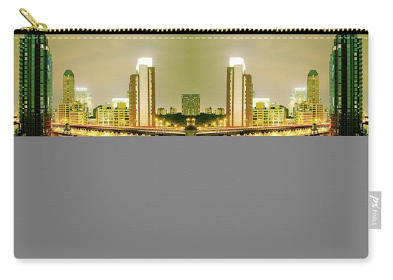 Dreamlike Zip Pouch featuring the photograph Mirrored Skyline Of Jersey City by Silvia Otte