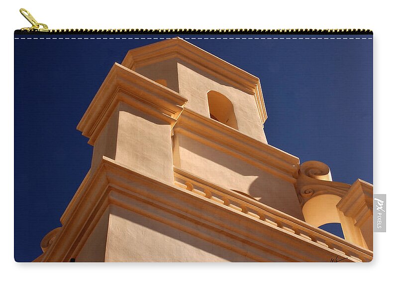 Mission San Xavier Del Bac Zip Pouch featuring the photograph Mission San Xavier del Bac - Arizona by Mark Valentine