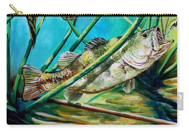 Fish Zip Pouch featuring the painting Mississippi Largemouth Bass by Karl Wagner