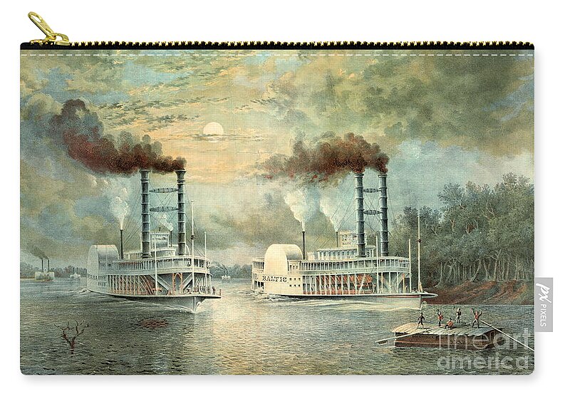 Mississippi Steamboat Race 1859 Zip Pouch featuring the photograph Mississippi Steamboat Race 1859 by Padre Art
