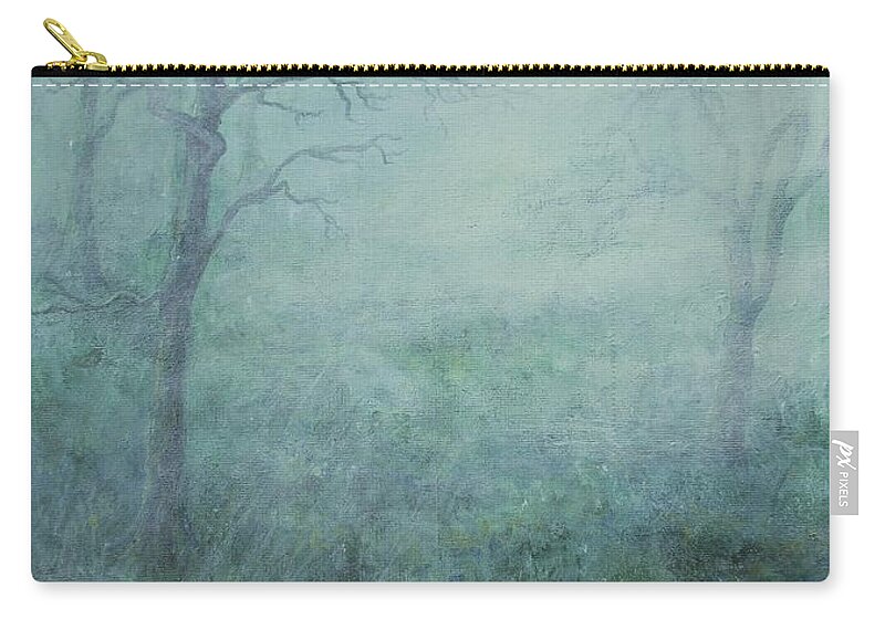 Painting Zip Pouch featuring the painting Mist on the Meadow by Mary Wolf