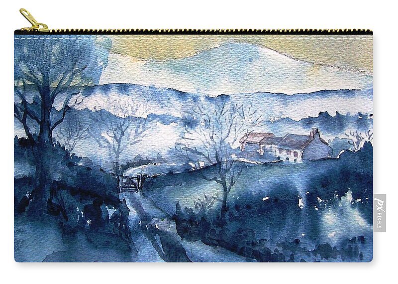 Mist Rising Zip Pouch featuring the painting Mist Rising over Snow in Wicklow Mts Ireland .  by Trudi Doyle