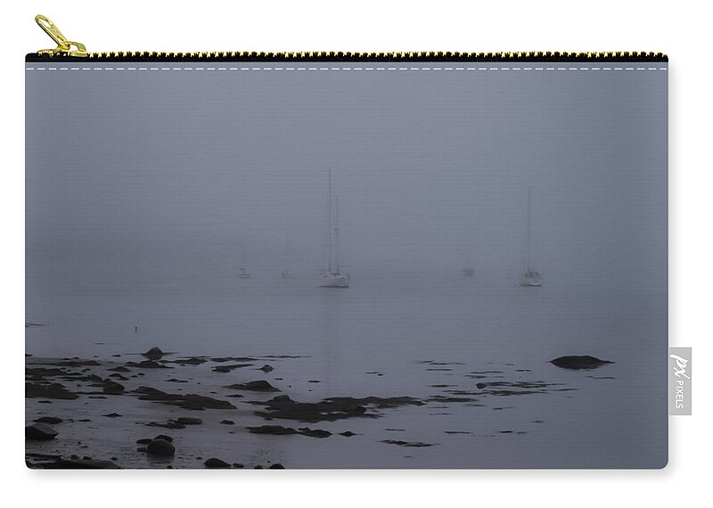 Sailboats In Fog Zip Pouch featuring the photograph Misty sails upon the water by Jeff Folger