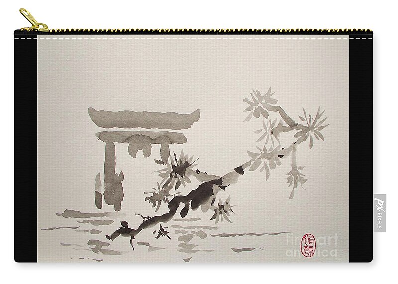 Original Zip Pouch featuring the painting Miyajima de no Torii by Thea Recuerdo