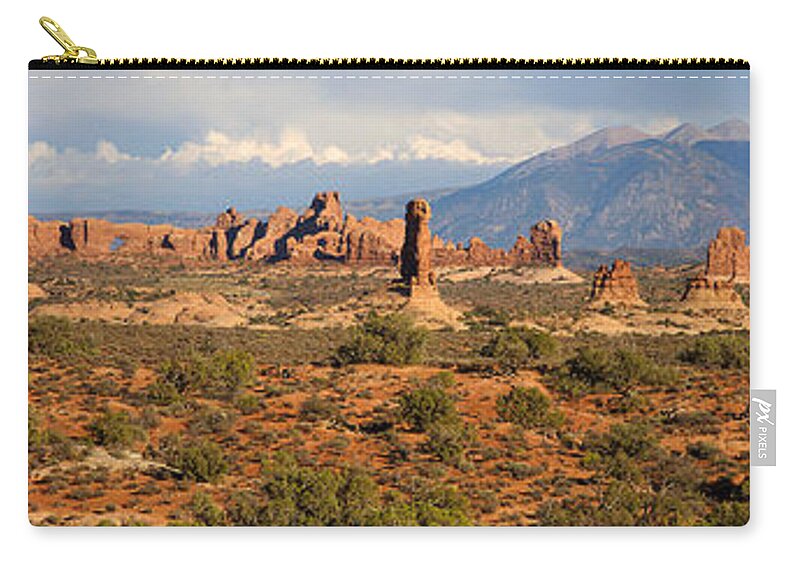 Moab Zip Pouch featuring the photograph Moab Panorama by Greg Wells