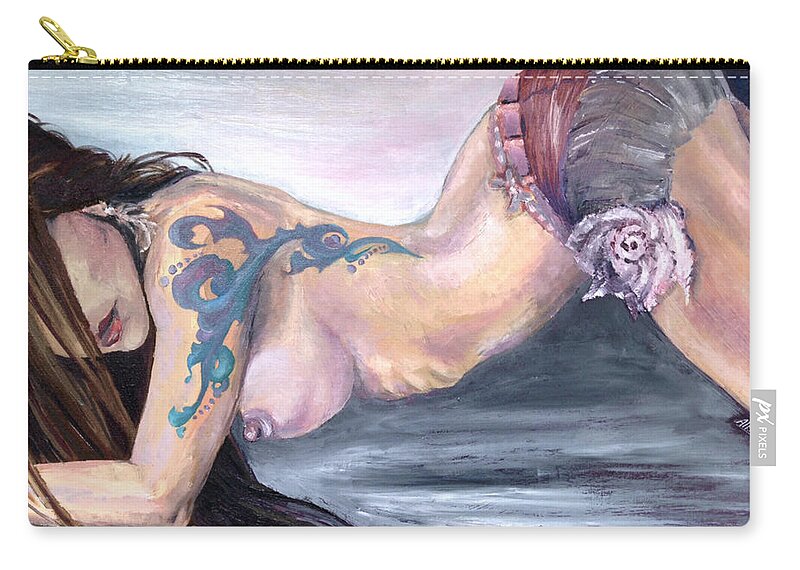 Sensual Zip Pouch featuring the painting Model waiting pose final by Alban Dizdari