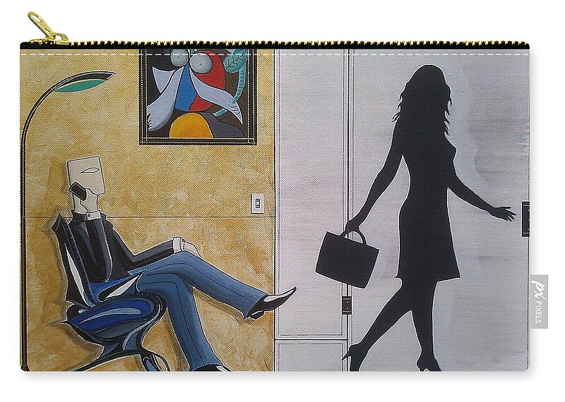Mad Men Series Zip Pouch featuring the painting Modern Businessman Sitting in Chair by John Lyes