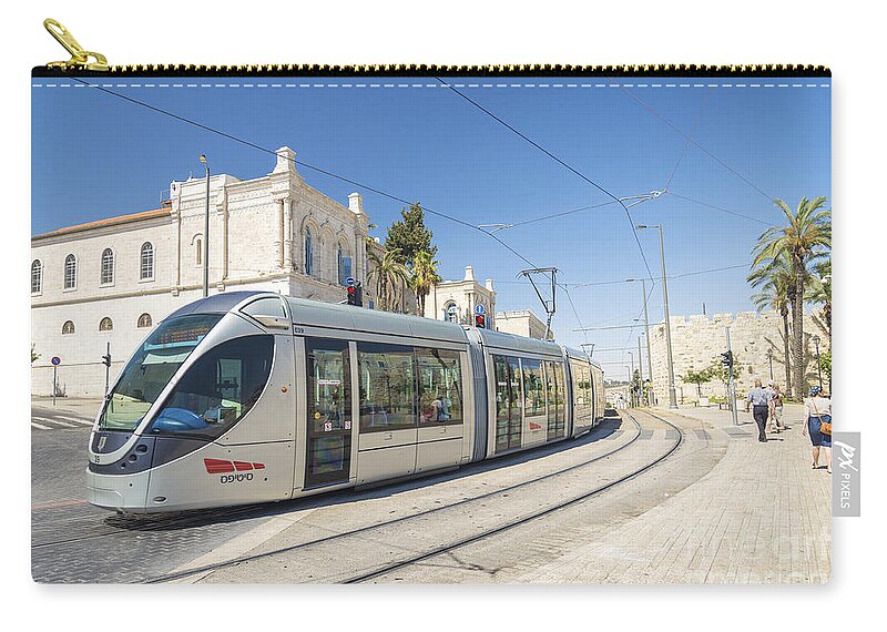 Ancient Zip Pouch featuring the photograph Modern Tram In Central Jerusalem Israel by JM Travel Photography