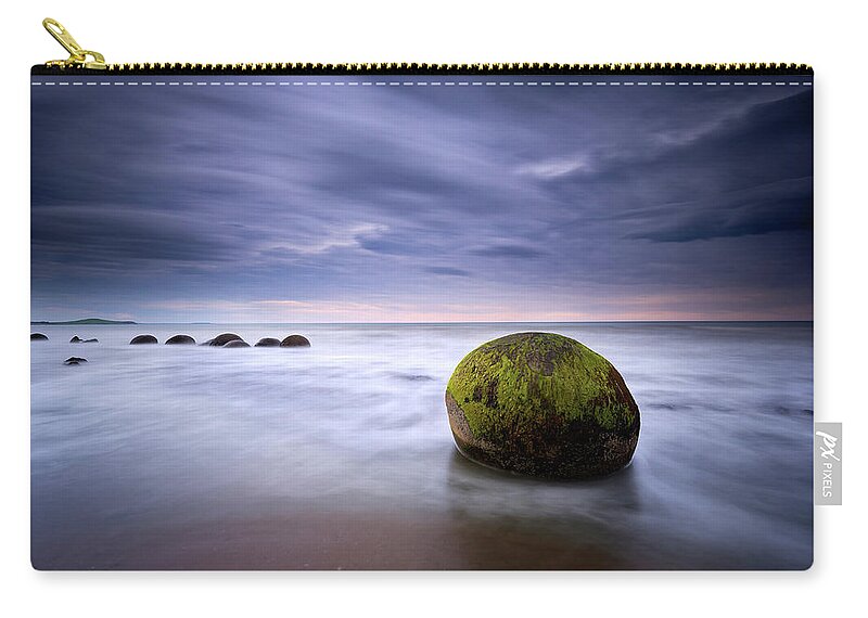 Scenics Carry-all Pouch featuring the photograph Moeraki Boulders Sunrise Seascape by Kathryn Diehm