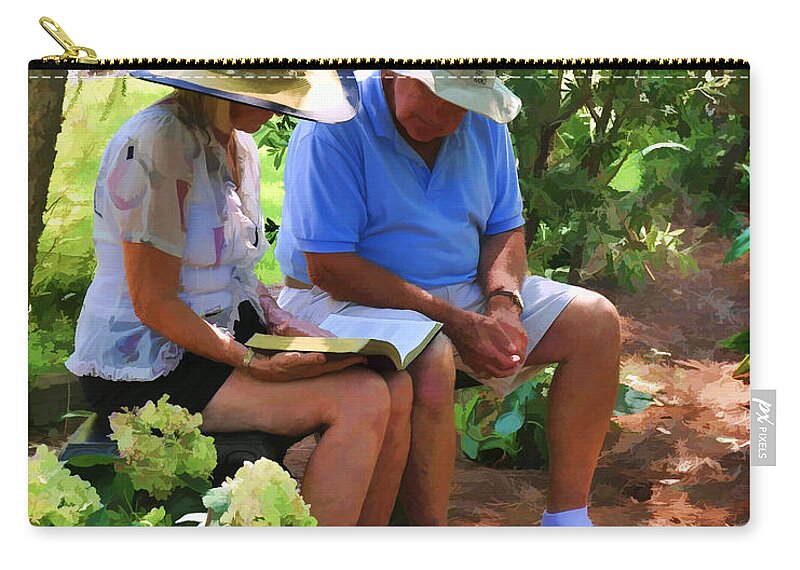 Prayer Garden Zip Pouch featuring the photograph Loving Couple Prayer Time by Ginger Wakem