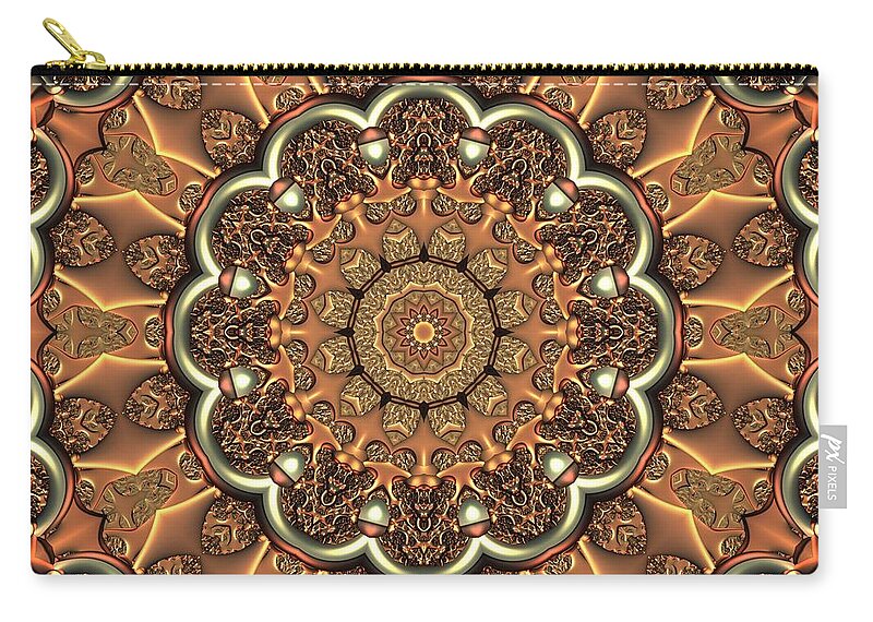 Mandala Zip Pouch featuring the digital art Molten Copper Mandala by Lyle Hatch